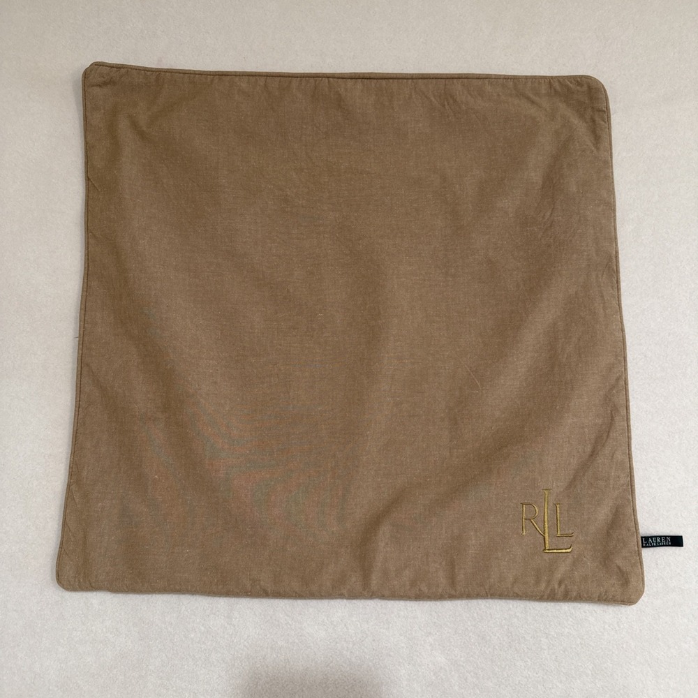 LRL Ralph Lauren Pillow Cover Monogram Brown Zip Closure Euro 25" Cover Only